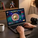 Experience online gaming at https://www.dacsandatphanrang.com/ with a cozy laptop setup showcasing roulette gameplay and strategic planning.