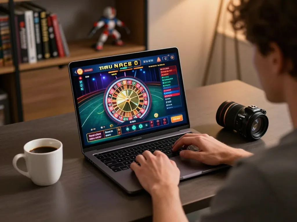 Experience online gaming at https://www.dacsandatphanrang.com/ with a cozy laptop setup showcasing roulette gameplay and strategic planning.