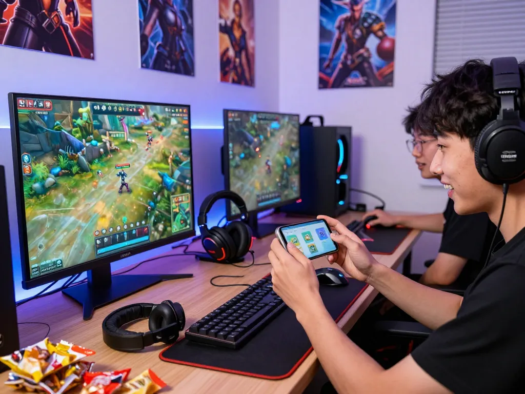 Excited gamers tải sun win app in a modern gaming room