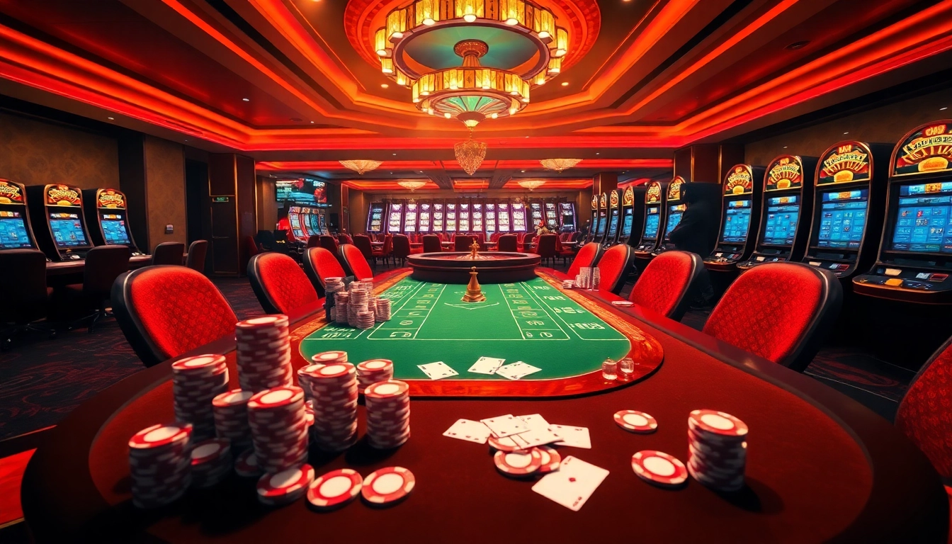 Gambling action at nhà cái UU88 with a vibrant casino table full of chips and cards.