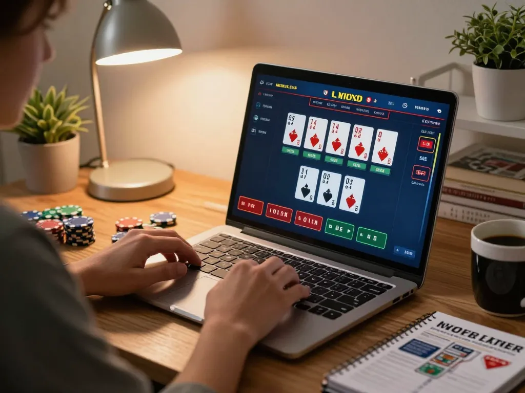 Engaged player at home enjoying live blackjack on https://da88.navy/ with warm ambiance and strategy notes.