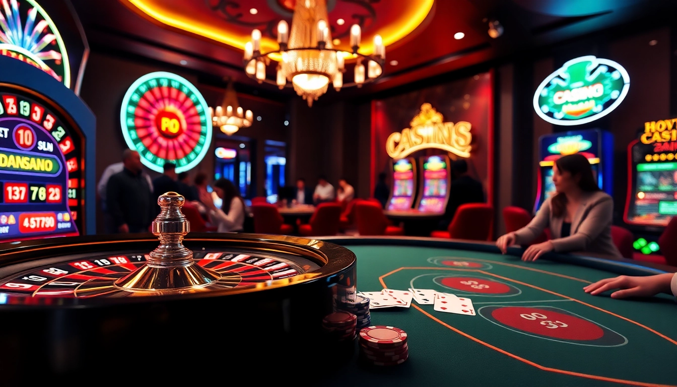 Experience thrilling excitement at nhà cái UU88 with vibrant slot machines and a classic roulette wheel, showcasing premium gambling action.