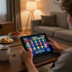 Online casino gameplay at home, showcasing nhà cái Net88 interface with engaging graphics.