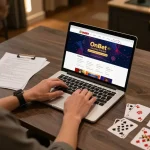 Engaging scene of online gaming with OnBet interface, emphasizing strategic play and a cozy environment.