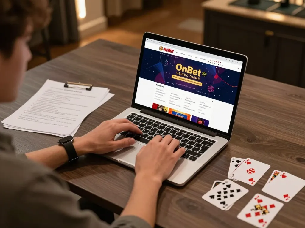 Engaging scene of online gaming with OnBet interface, emphasizing strategic play and a cozy environment.