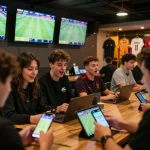 Pengguna SBOBET melakukan taruhan olahraga langsung di lounge taruhan yang penuh warna, meningkatkan kegembiraan perjudian online.