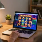 Pemain terlibat dengan permainan Slot Gacor Hari Ini di laptop, menyoroti strategi perjudian online