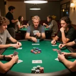 Enjoy exciting gameplay with Sunwingo as friends strategize during a poker night.