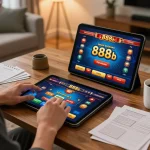 Engaging with 888b gaming interface on a tablet, showcasing an interactive online casino experience.