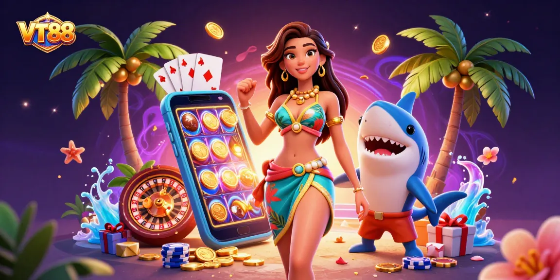 Experience thrilling gameplay with VT88, featuring vibrant casino elements and a beach goddess vibe.