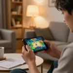 Player exploring the exciting jun88pizza betting app on a smartphone in a cozy living room.