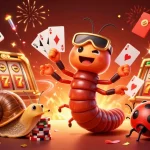 Experience vibrant gameplay with 88m as a millipede dealer manages a lively card game with celebratory elements.
