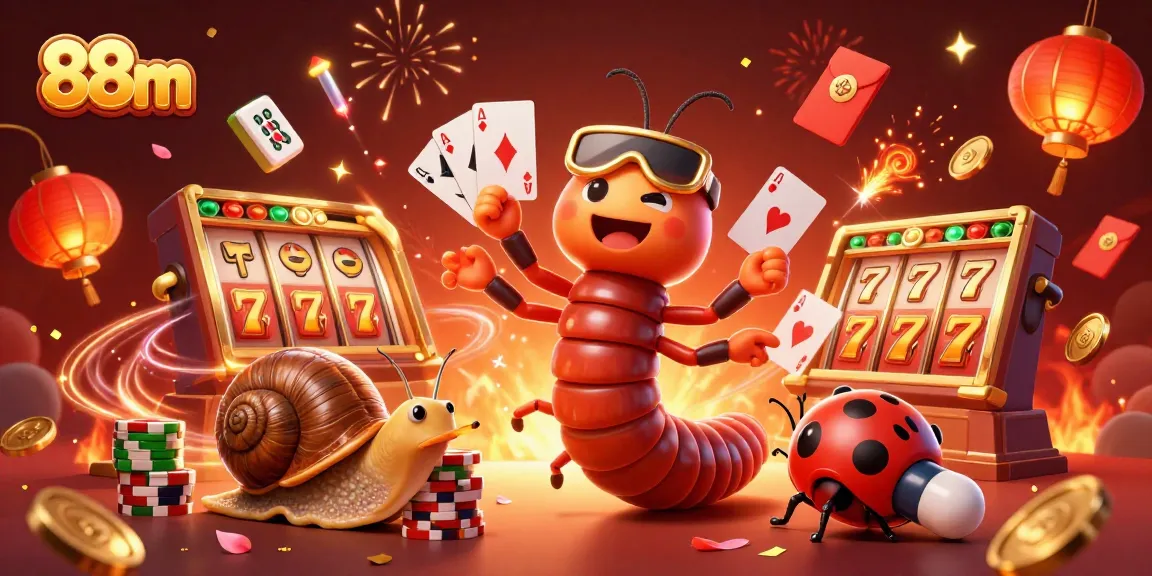 Experience vibrant gameplay with 88m as a millipede dealer manages a lively card game with celebratory elements.