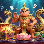 Engage in Luck8 win excitement with vibrant underwater treasures, floating cards, and golden guardians.