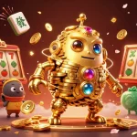 Experience thrill with VIN88's dynamic animation featuring a golden golem, slot symbols, and stunning casino elements.
