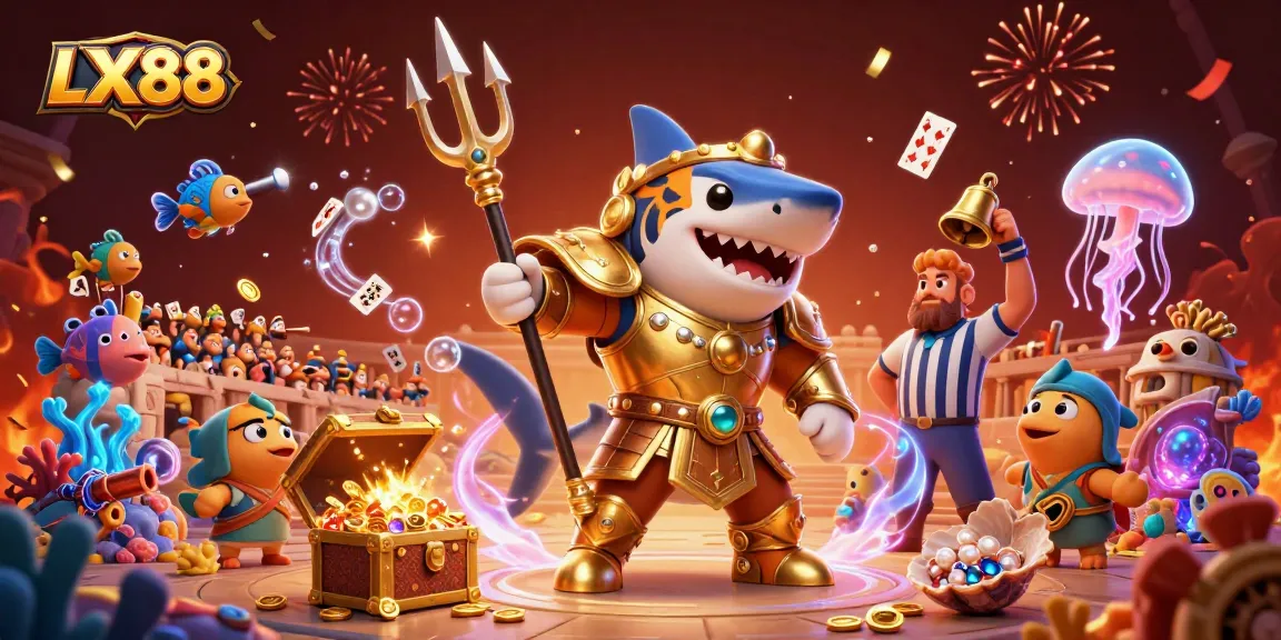 Experience thrilling gameplay with LX88 in a vibrant underwater casino scene filled with treasures and excitement.