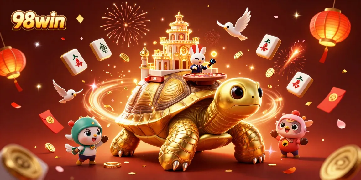 Experience thrilling wins at 98win with this vibrant casino illustration featuring exciting games and characters.