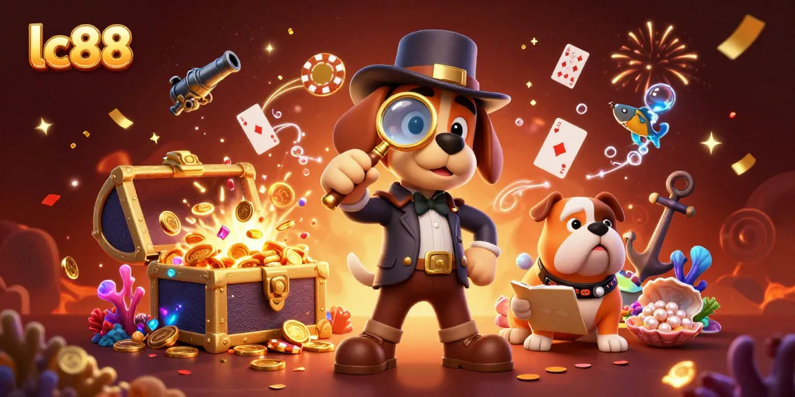 Uncover exciting adventures at lc88 with a detective and bulldog scene in a vibrant casino setting.