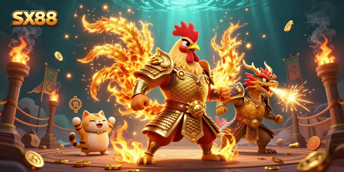 SX88 offers exhilarating moments with a golden samurai rooster and dragon hatchling in a dynamic battle scene.